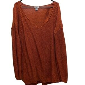 Old navy sweater woman's size large oversized orange long sleeved v-neck sweater